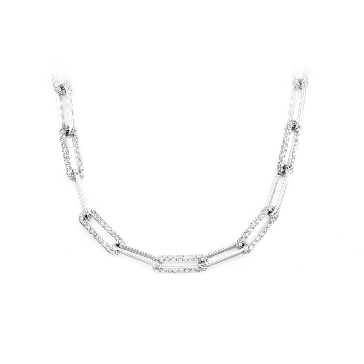 Alternating Elongated Diamond Rolo Link Necklace
