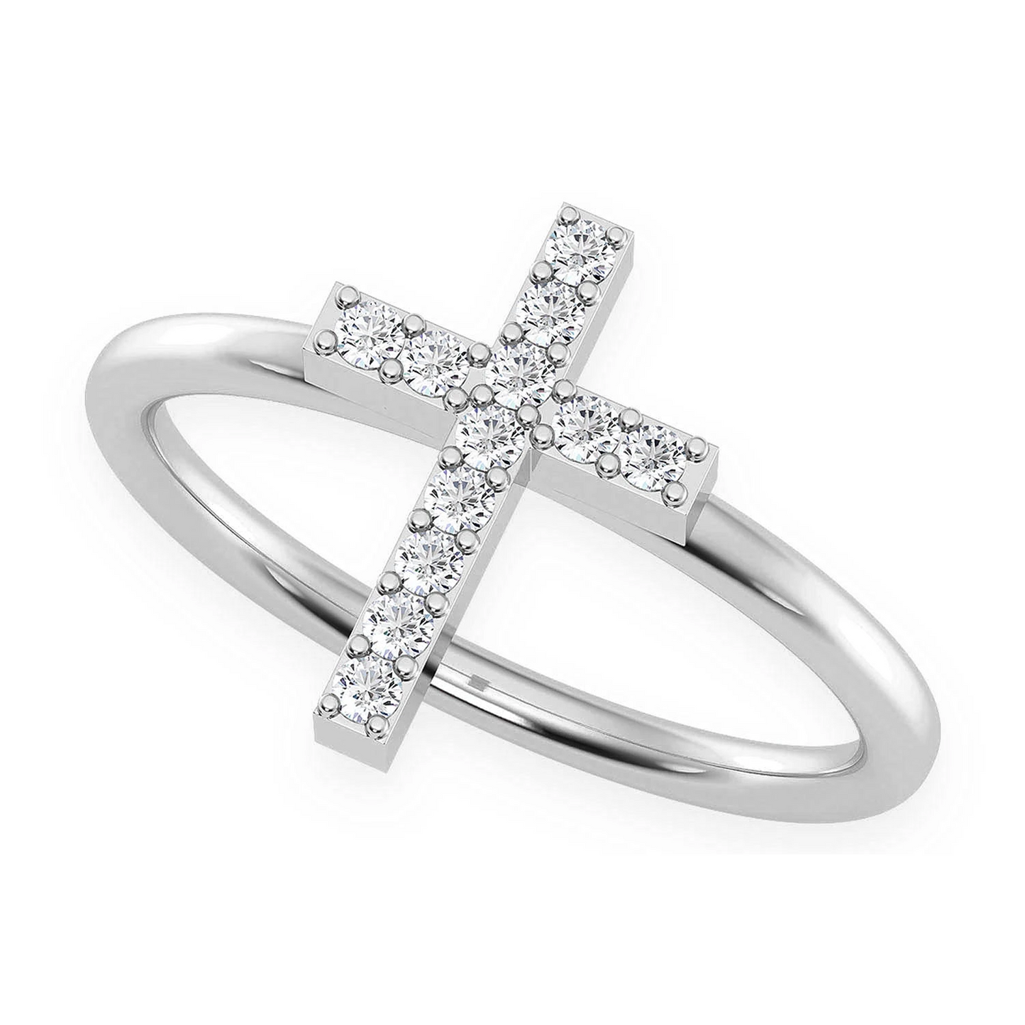 Cross Diamond Ring in 14K white gold, angled view