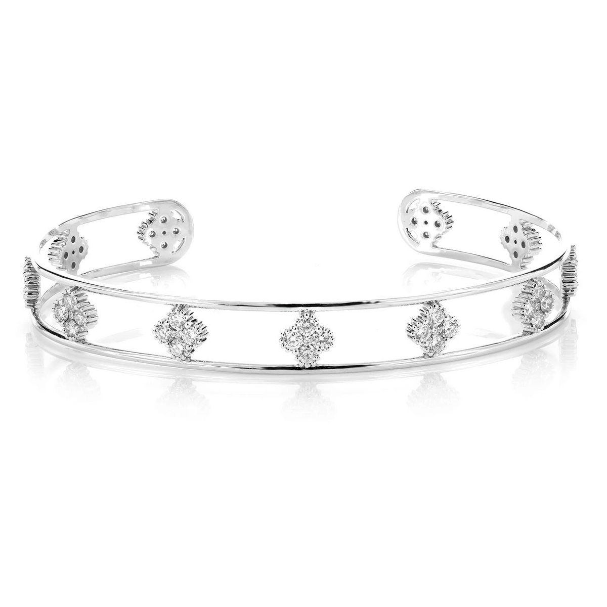 Open Milgrain Diamond Clover Bangle Bracelet