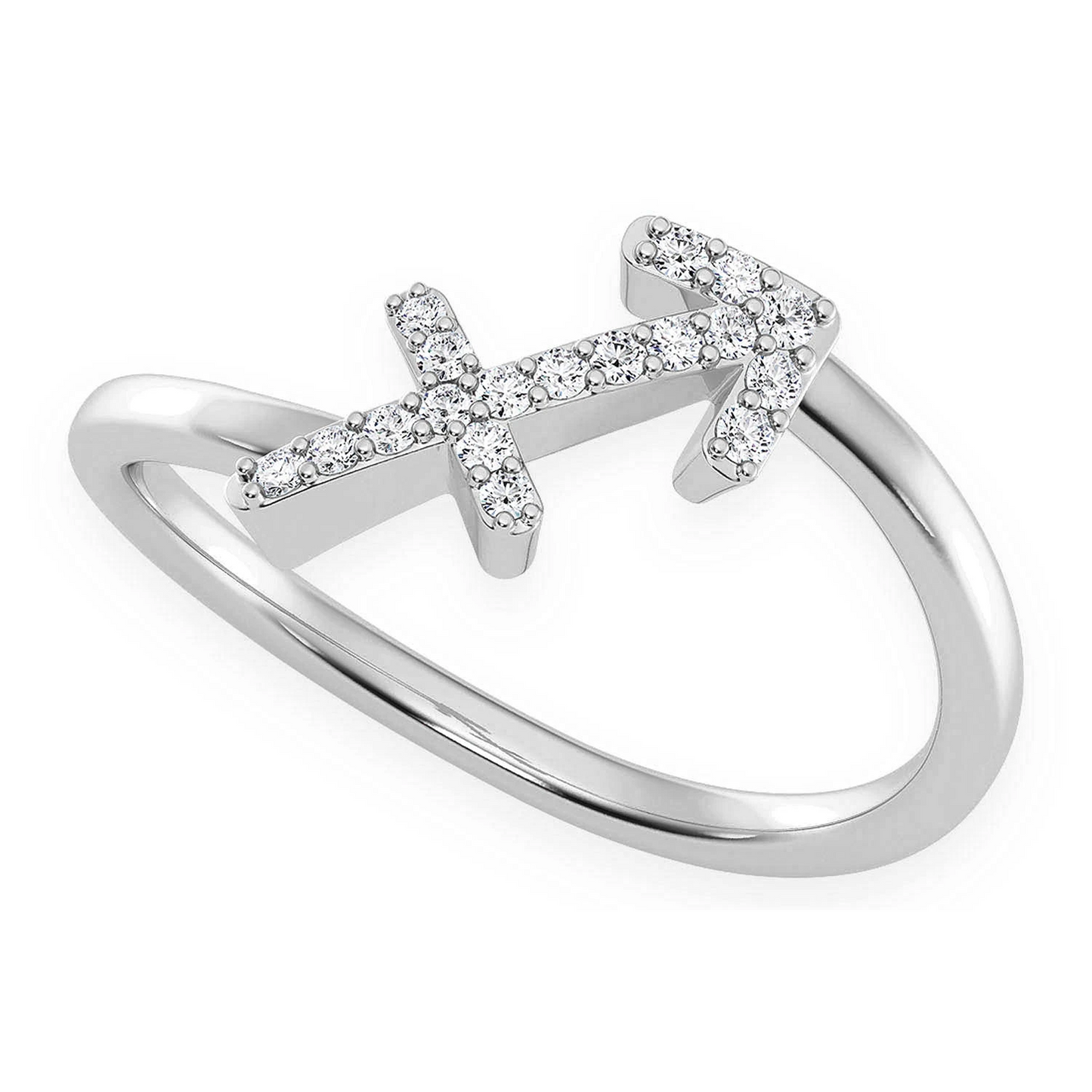 Zodiac Diamond Ring in 14K white gold, Sigittarius design, detail view