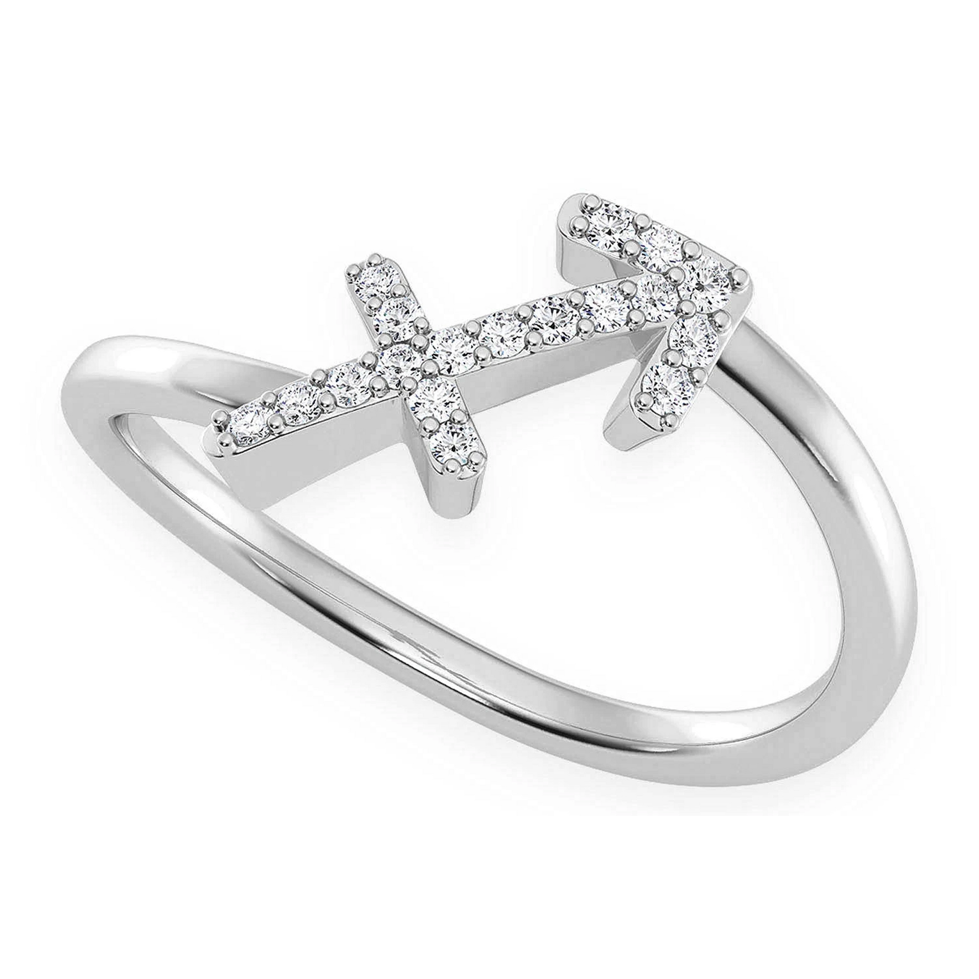 Zodiac Diamond Ring in 14K white gold, Sigittarius design, detail view