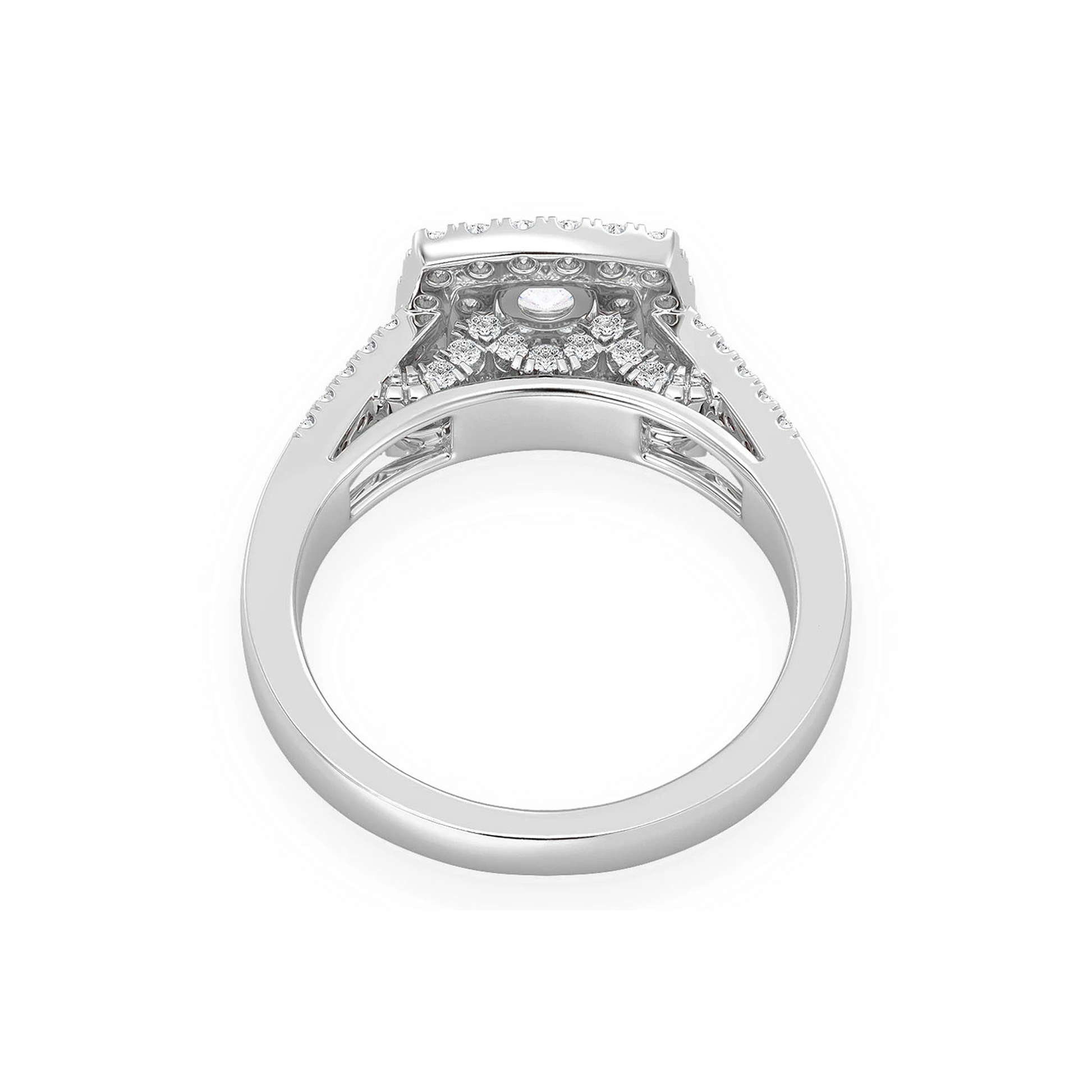 Princess Cut Double Halo Split Shank Ring in 14K white gold, alternate view