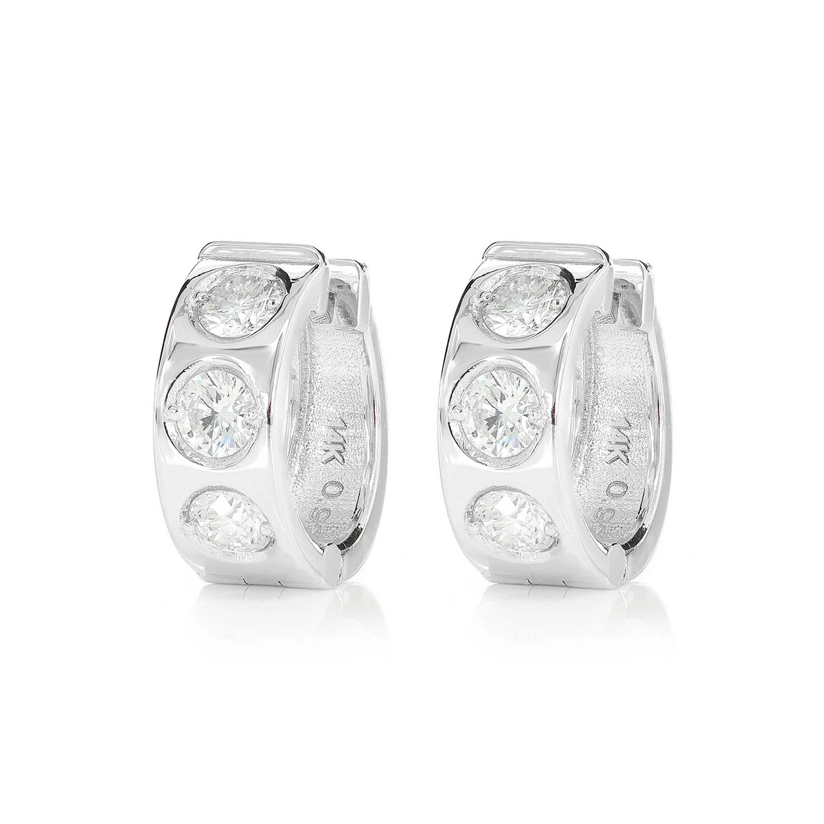 Three Stone Gypsy Set Diamond Huggie Hoop Earrings