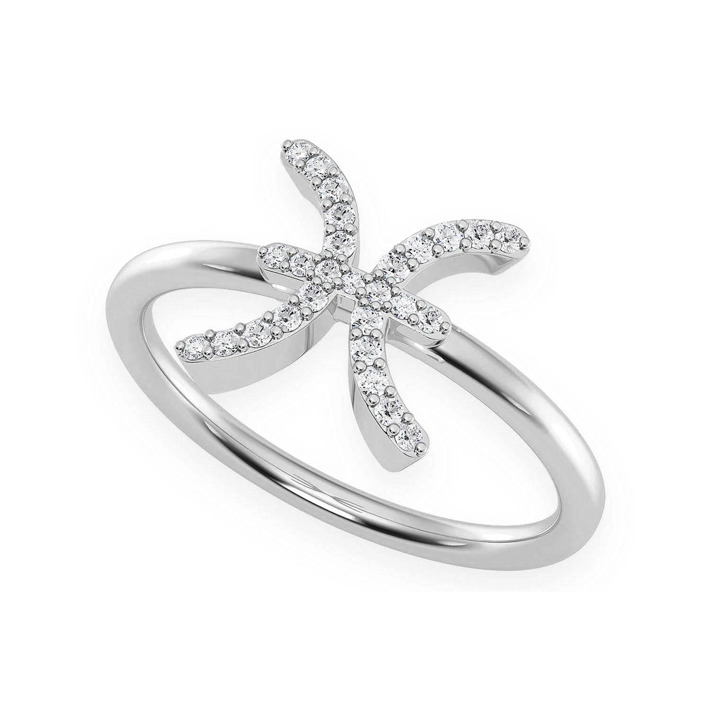 Zodiac Diamond Ring in 14K white gold, Pisces design, detail view