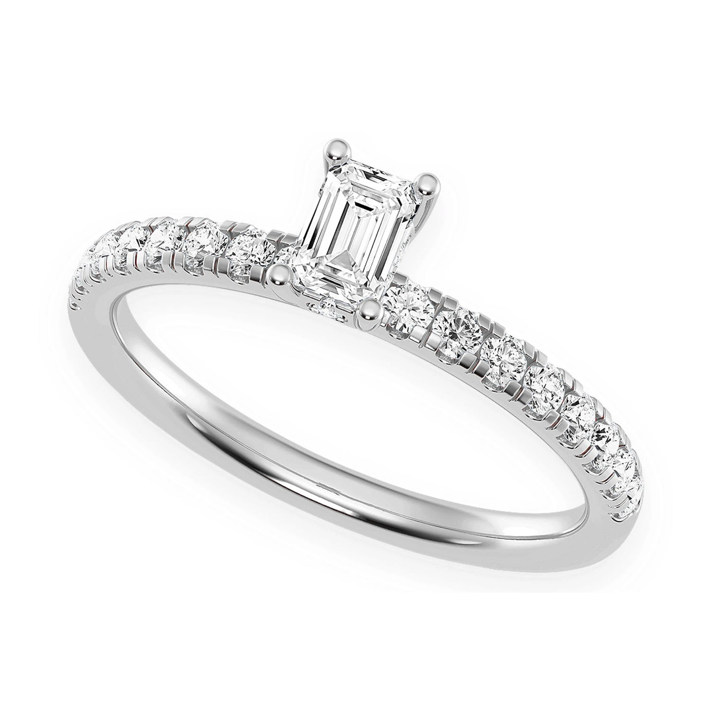 0.25ct Emerald Cut Diamond Engagement Ring in 14K white gold, angled view