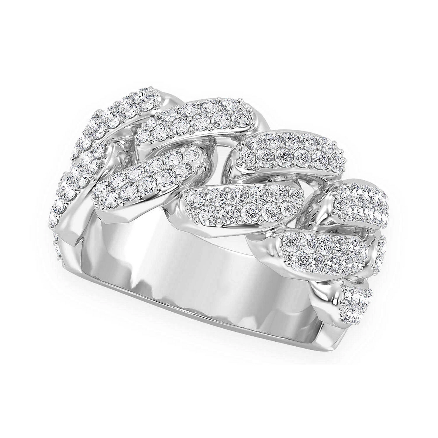 Iced Out Cuban Ring in 14K white gold, 10mm | 0.90ctw, angled view