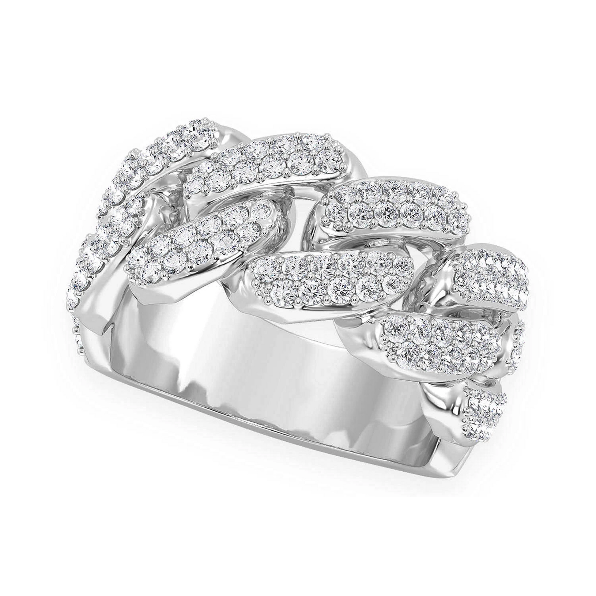Iced Out Cuban Ring in 14K white gold, 10mm | 0.90ctw, angled view