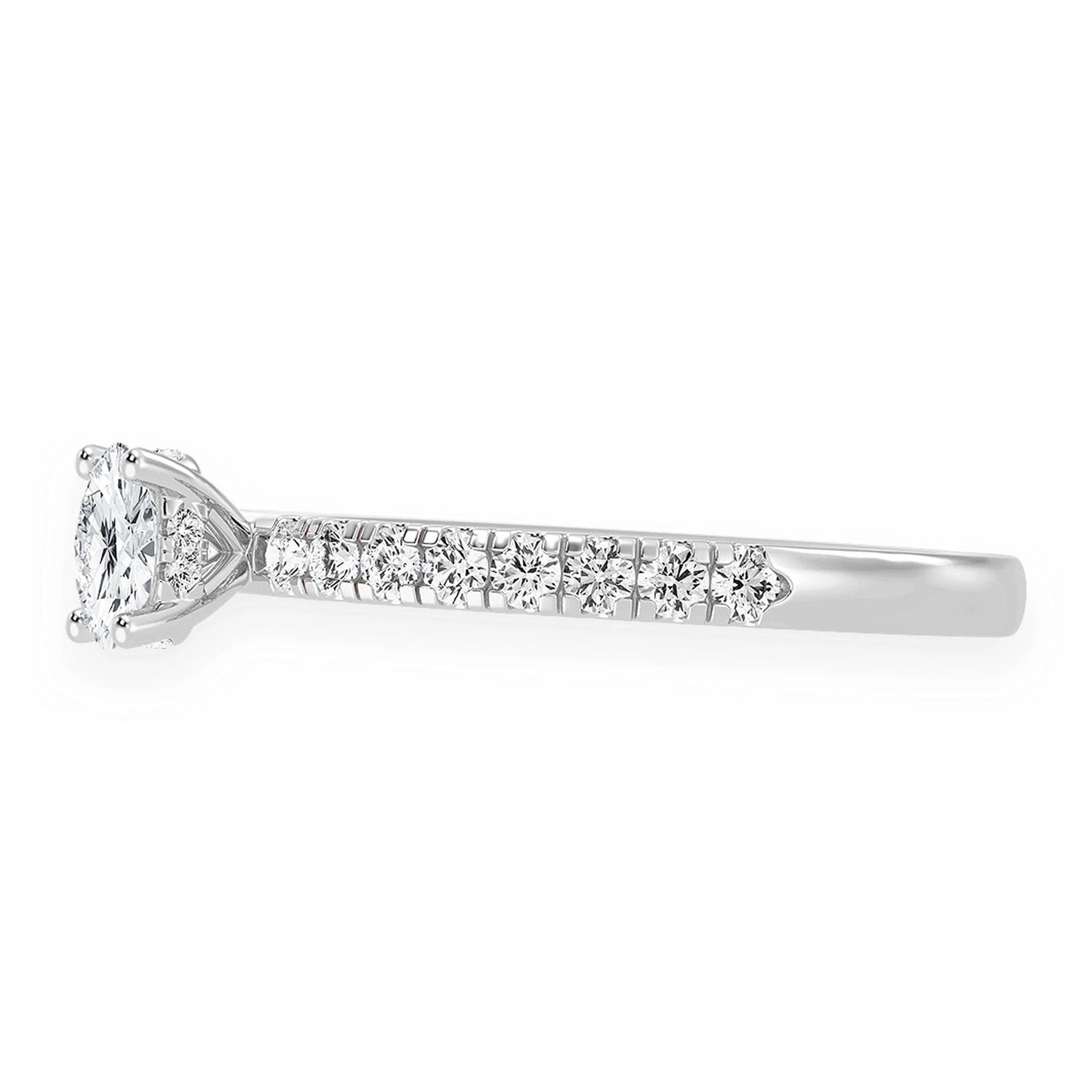 One Row Under Halo Diamond Ring in 14K white gold, detail view