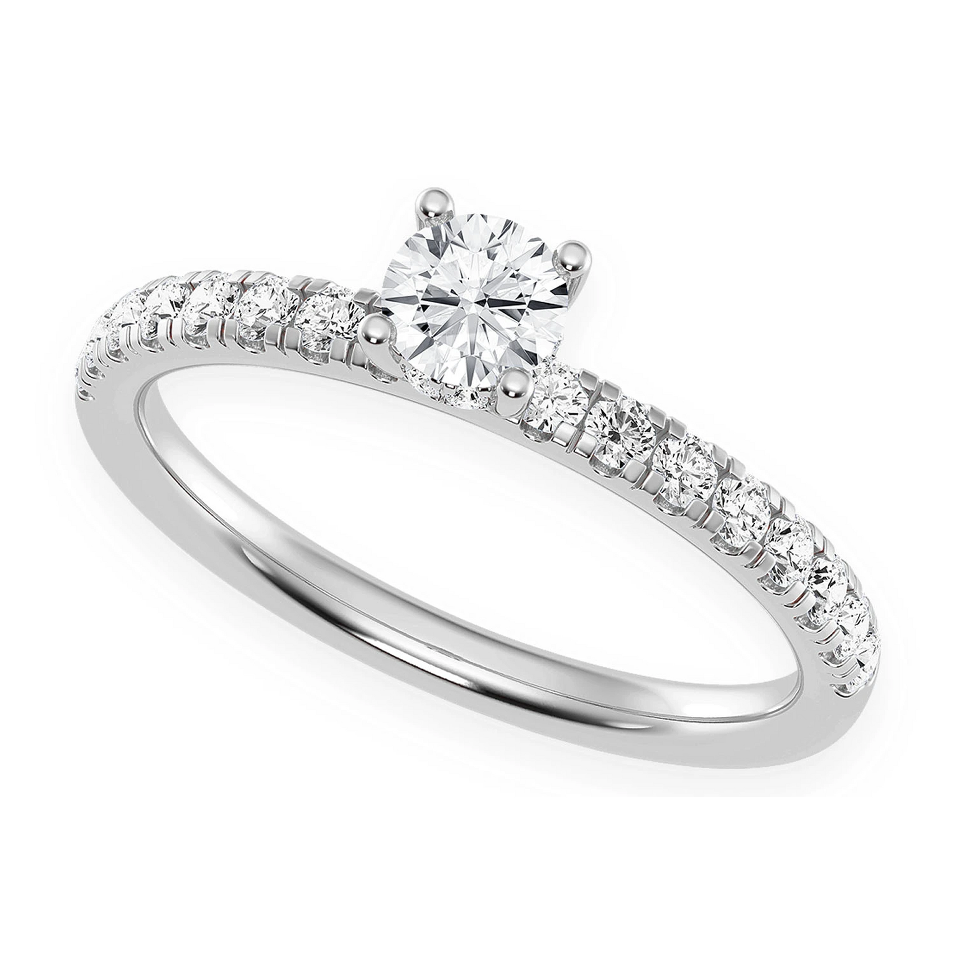 Classic One Row Under Halo Diamond Ring in 14K white gold, angled view