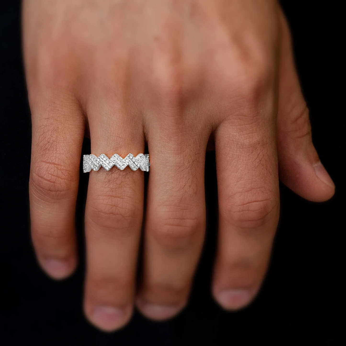 Zig Zag Diamond Ring in 14K white gold, alternate view