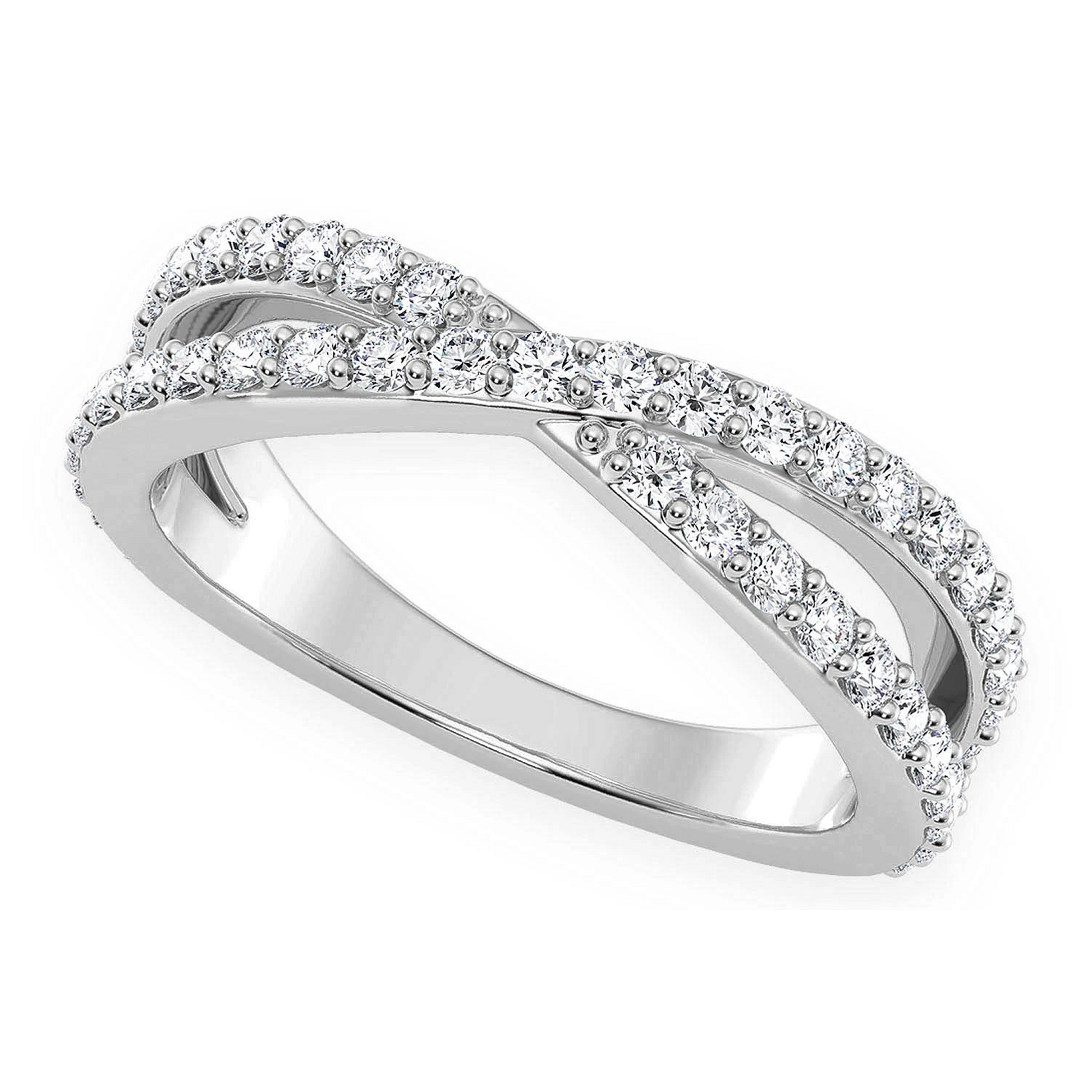 Infinity Crossover Diamond Band Ring in 14K white gold, angled view
