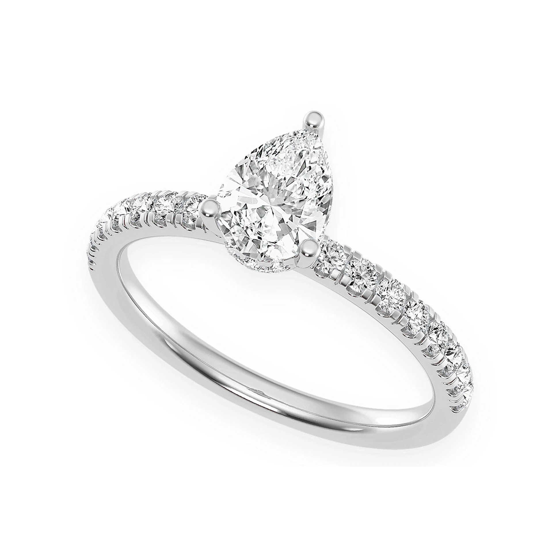 Signature One Row Under Halo Diamond Ring in 14K white gold, angled view