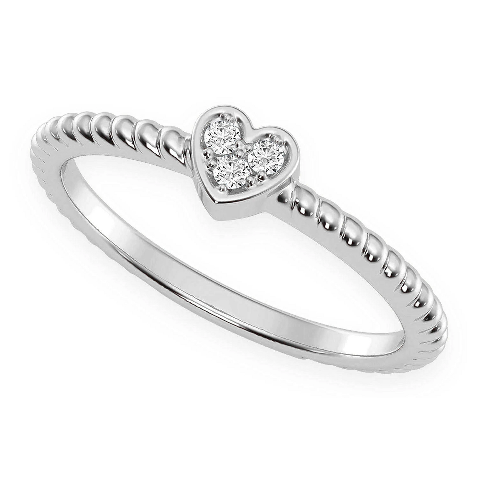 Heart Rope Diamond Ring in 14K white gold, detail view