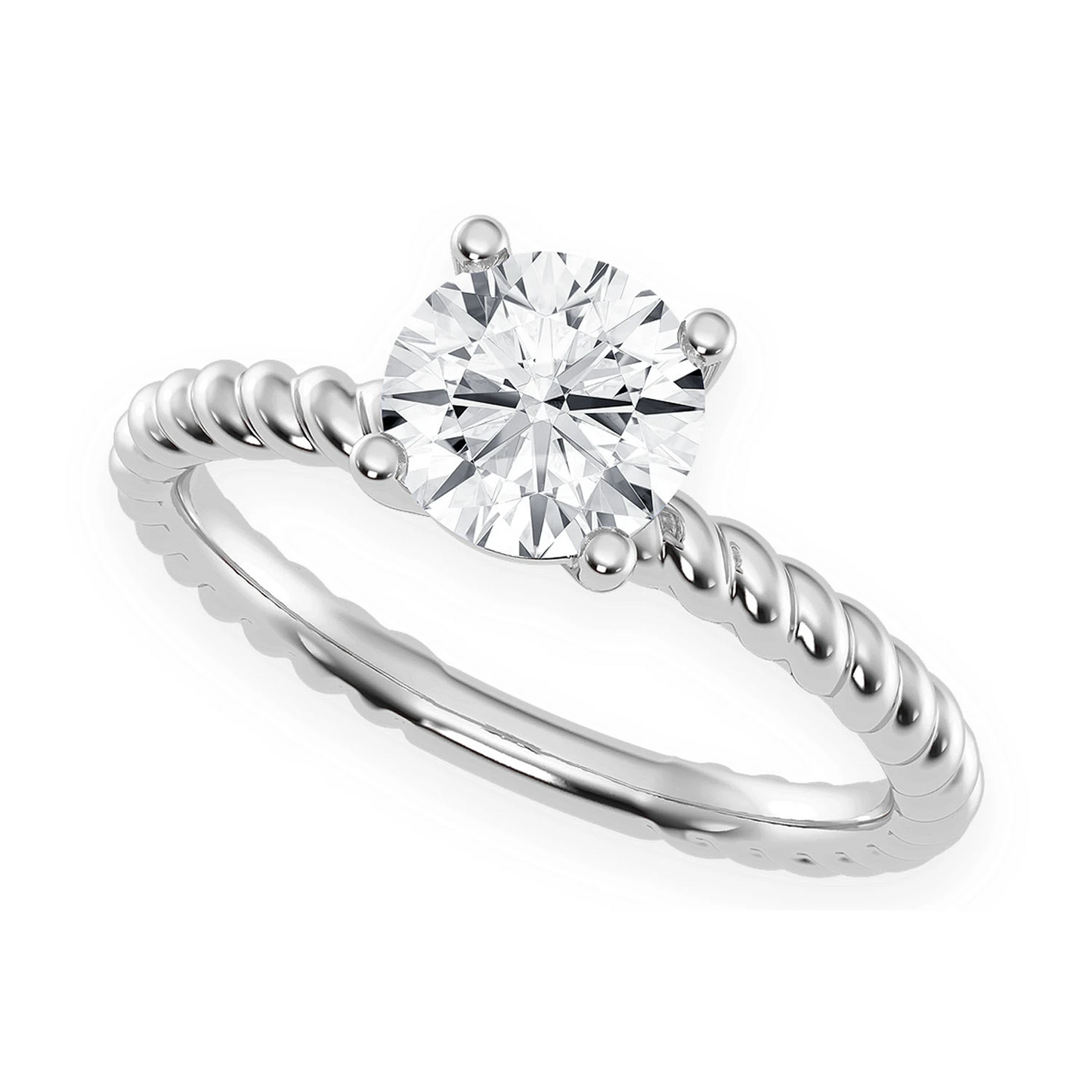 Twist Band Solitaire Diamond Ring in 14K white gold, angled view