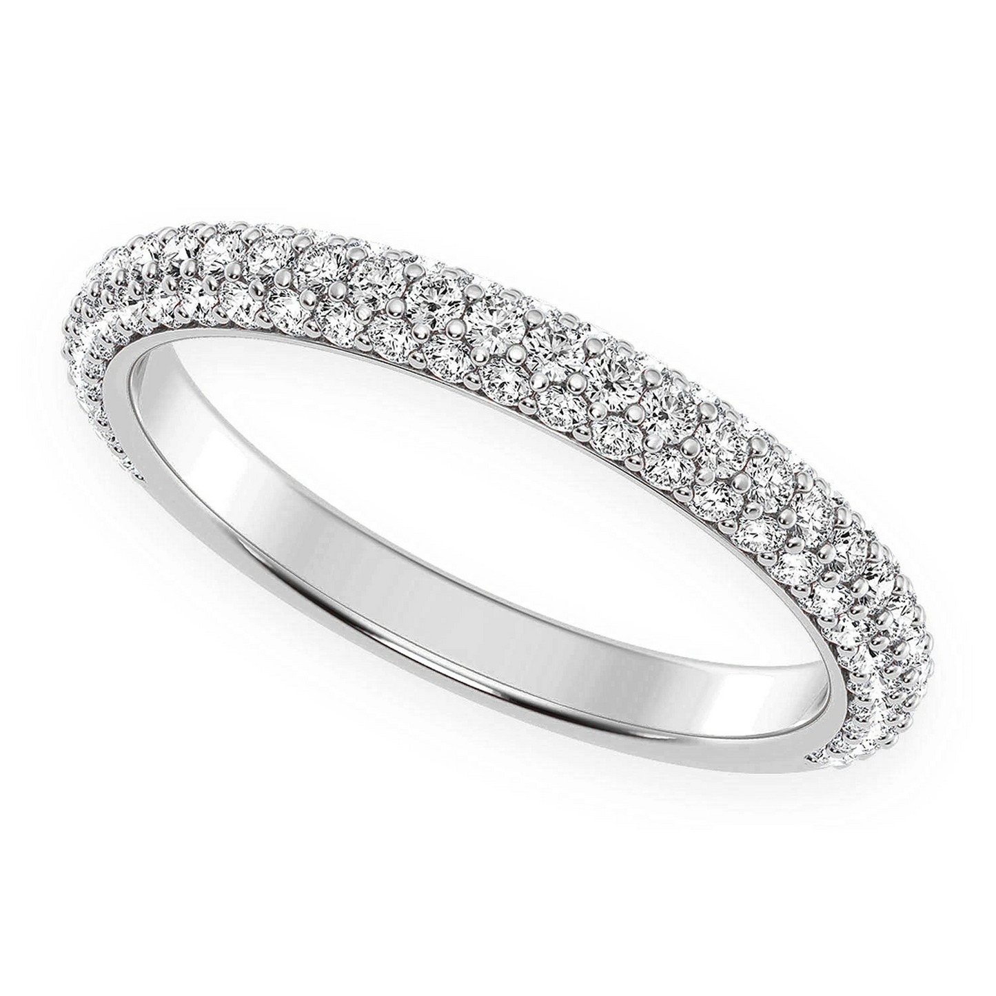 Thin Three Row Pavé Diamond Ring in 14K white gold, angled view