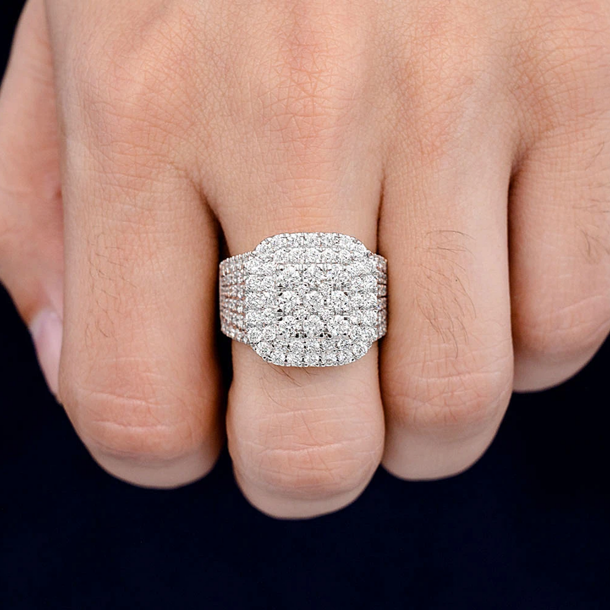 Cushion Shape Diamond Signet Ring in 14K white gold, angled view