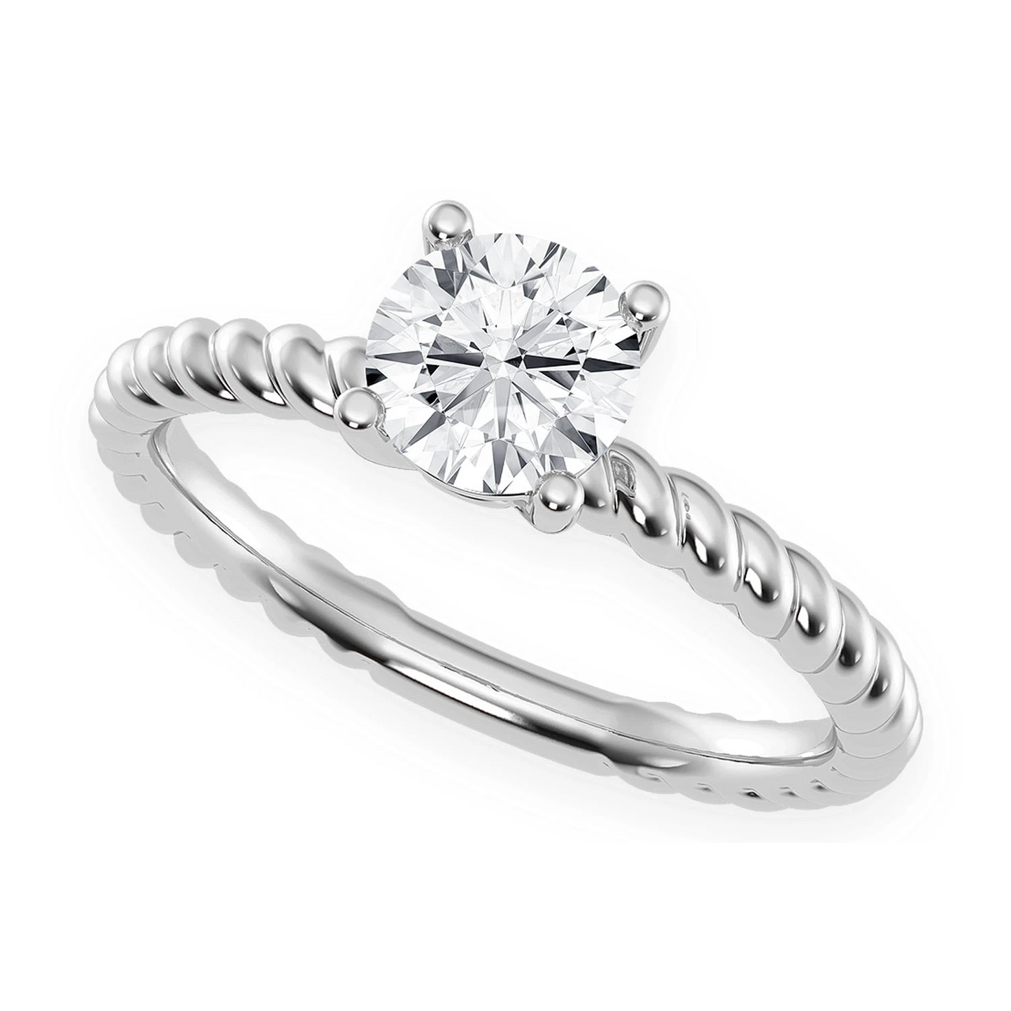 Classic Twist Band Solitaire Diamond Ring in 14K white gold, angled view