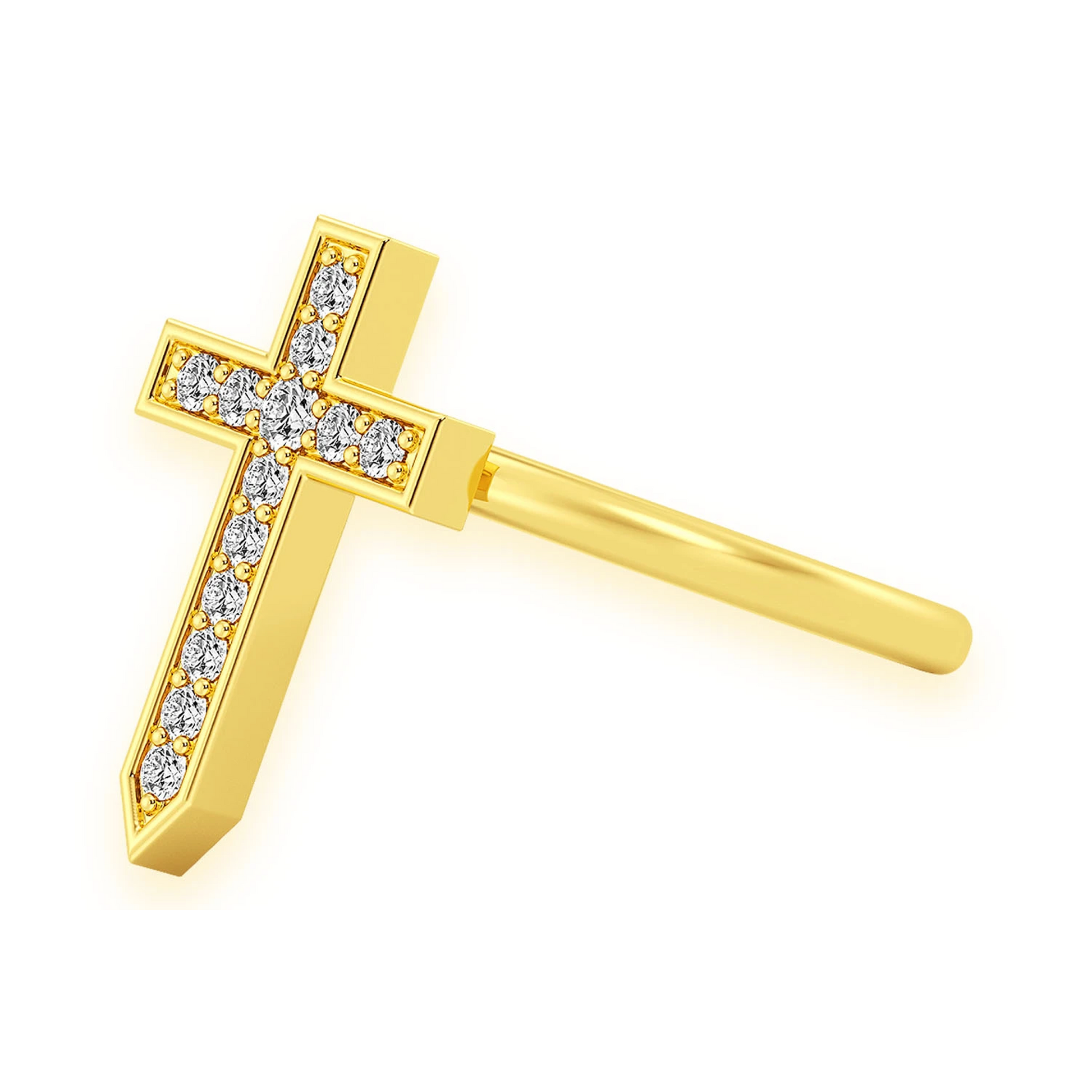 Cross Point Diamond Ring in 14K yellow gold, detail view