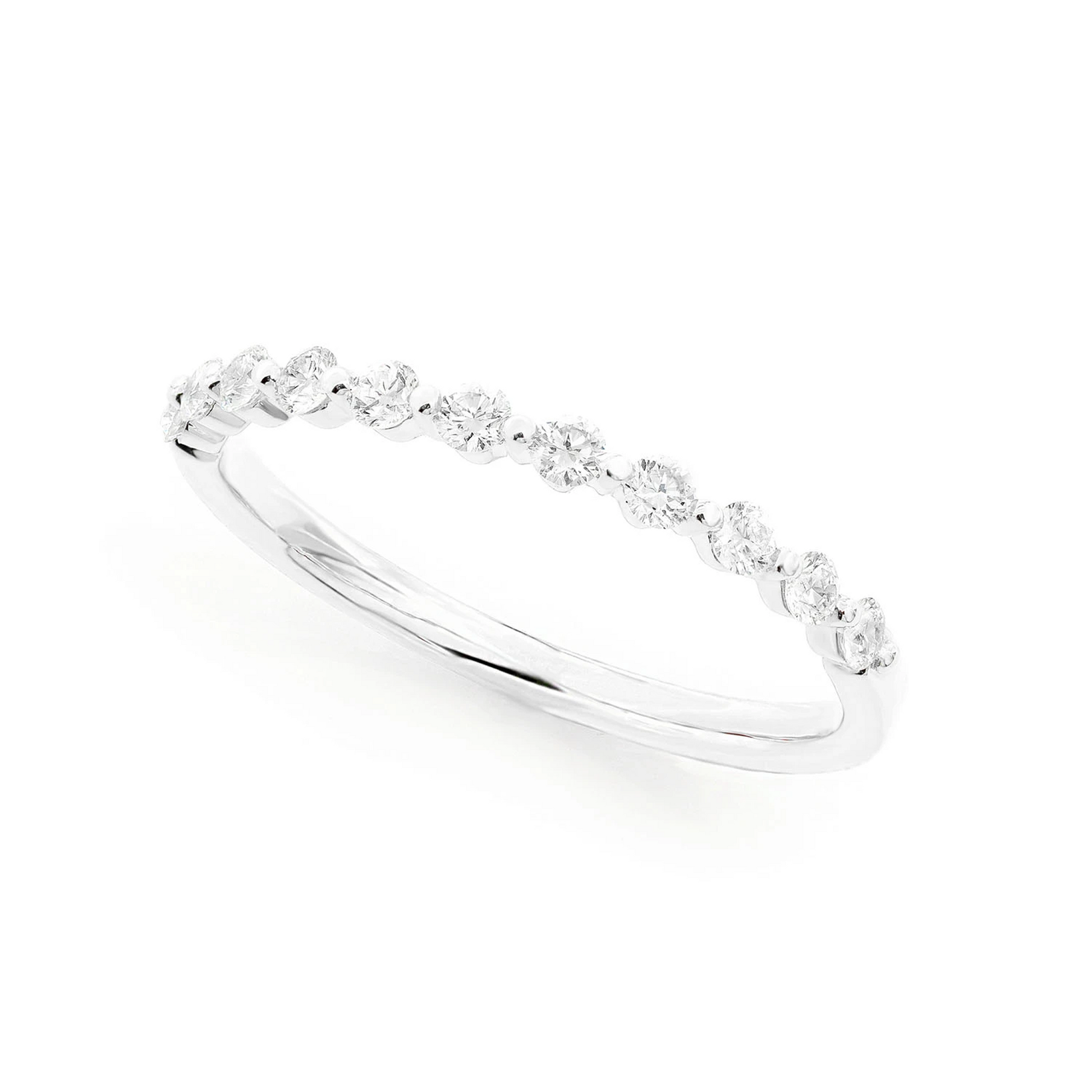Pinched Diamond Stackable Ring in 14K white gold, angled view