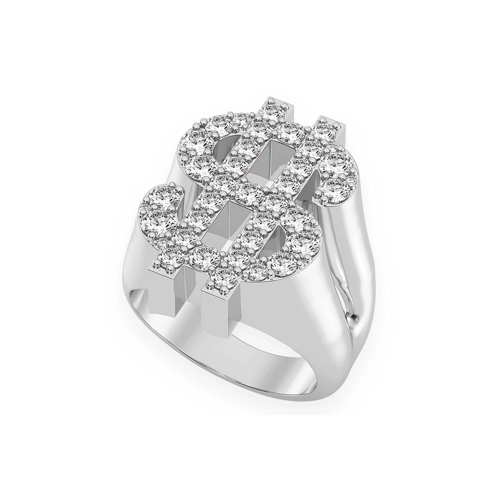 Dollar Sign Signet Ring in 14K white gold, detail view