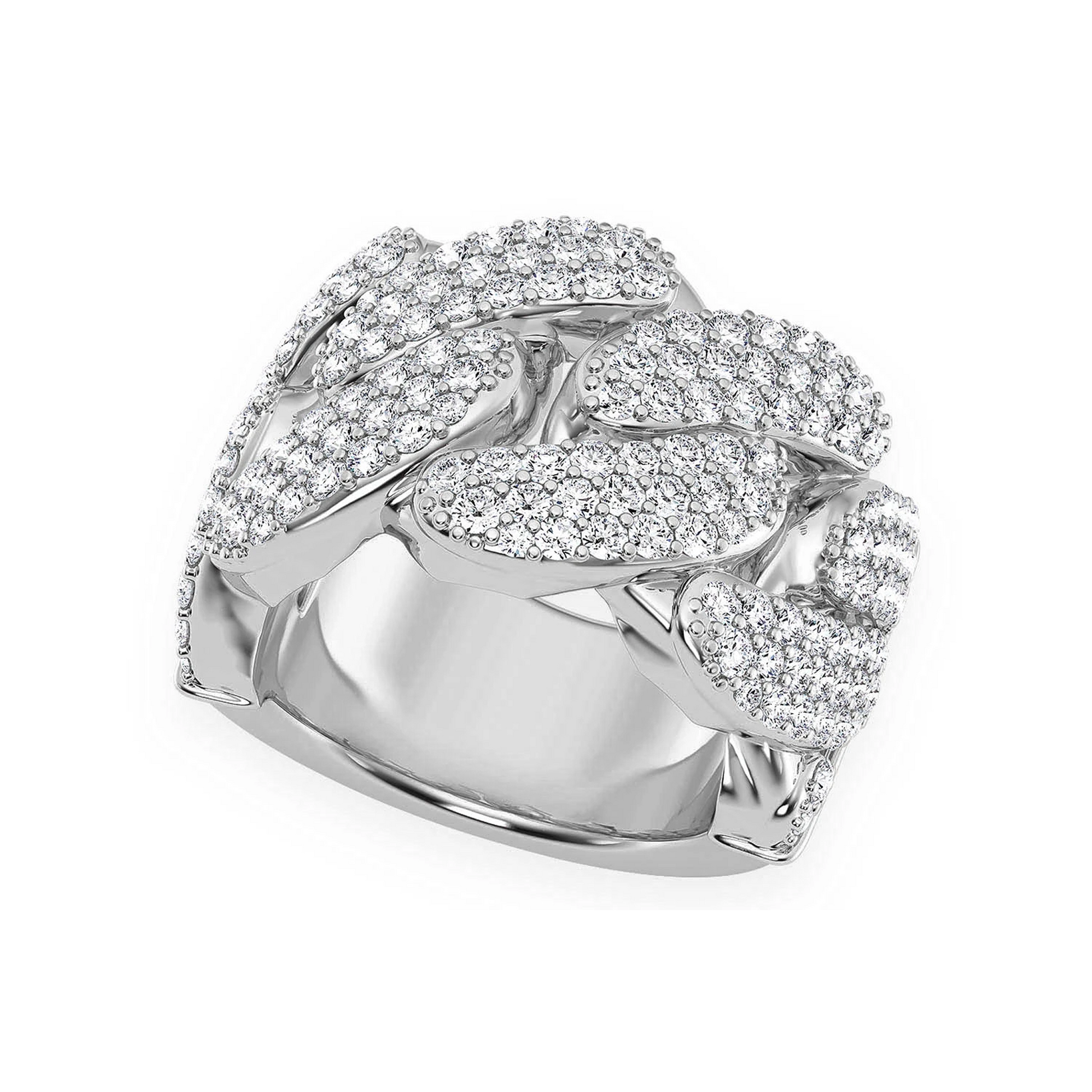 Iced Out Cuban Ring in 14K white gold, 13mm | 2.50ctw, angled view