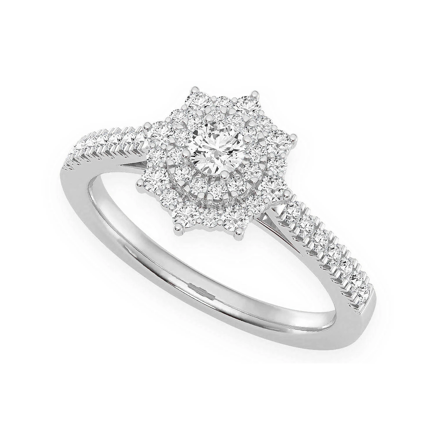 Single Band Diamond Engagement Ring in 14K white gold, angled view