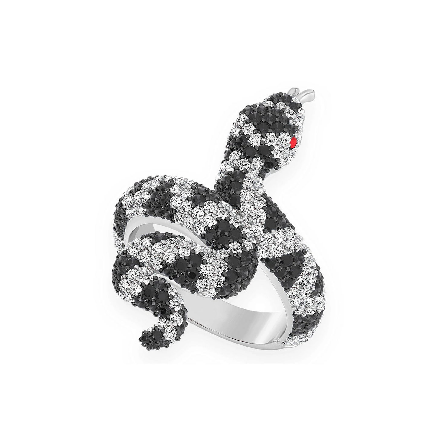 Snake Diamond Ring in 14K white gold, Black Diamond, detail view