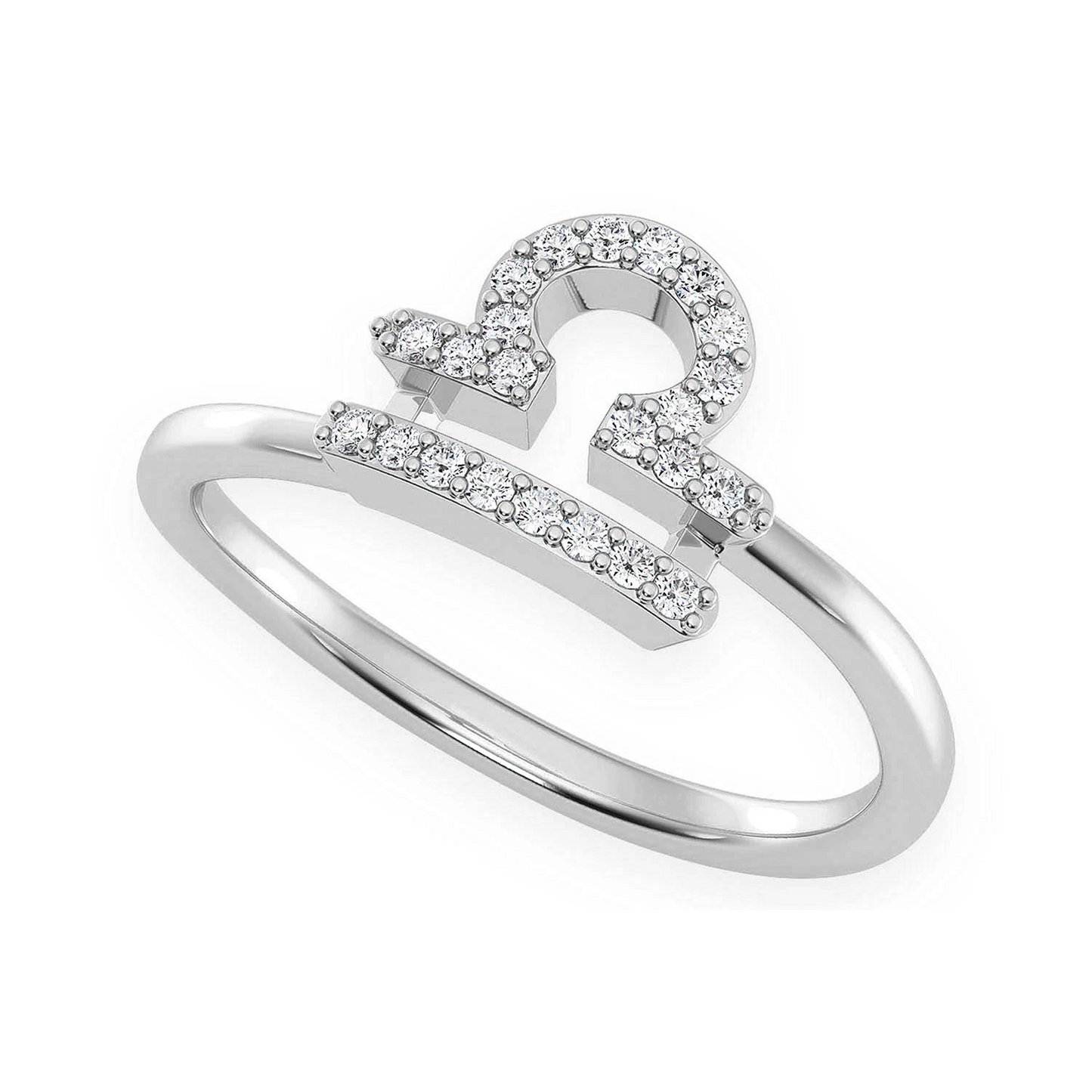 Zodiac Diamond Ring in 14K white gold, Libra design, detail view
