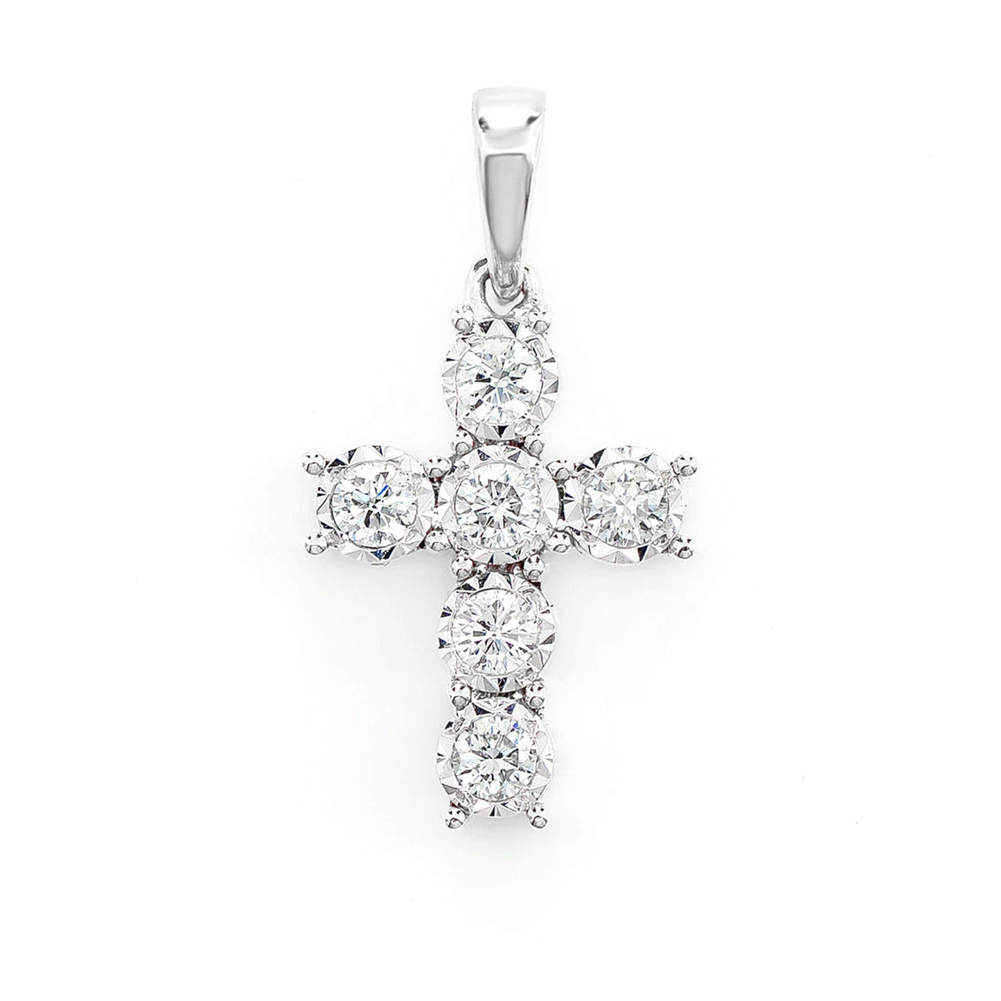 Six Stone Miracle Set Diamond Cross Pendant 0.20ctw