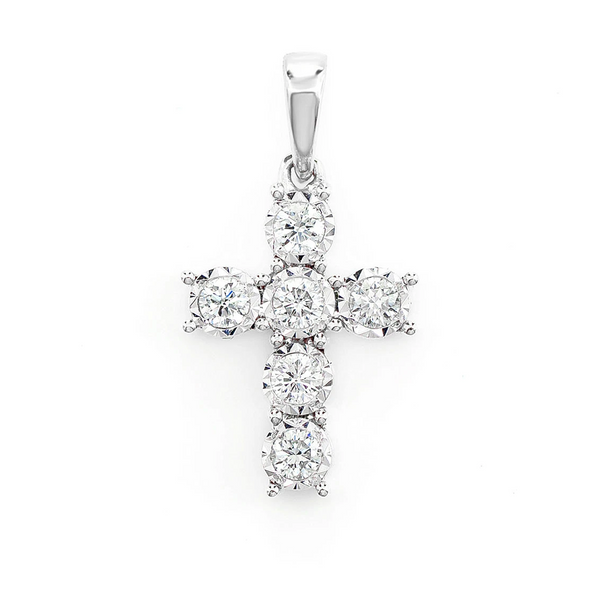 Six Stone Miracle Set Diamond Cross Pendant 0.20ctw