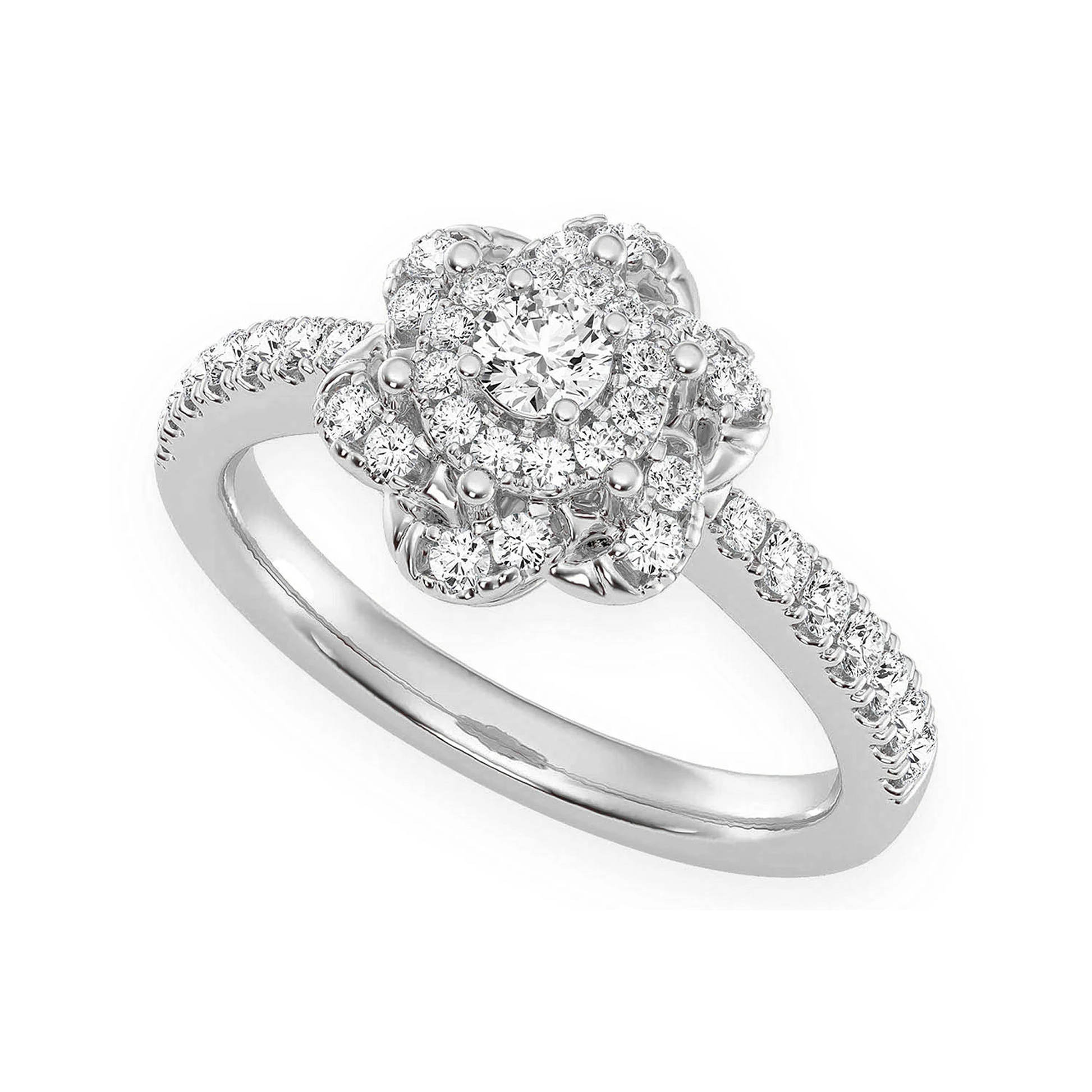 Three Layer Floral Single Band Engagement Ring in 14K white gold, angled view
