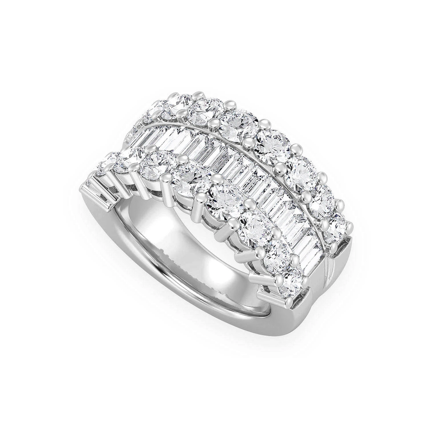 Single Row Baguette Diamond Band Ring in 14K white gold, angled view
