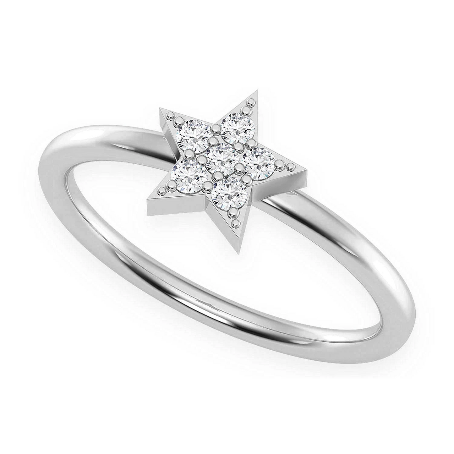 Petite Star Diamond Ring in 14K white gold, angled view