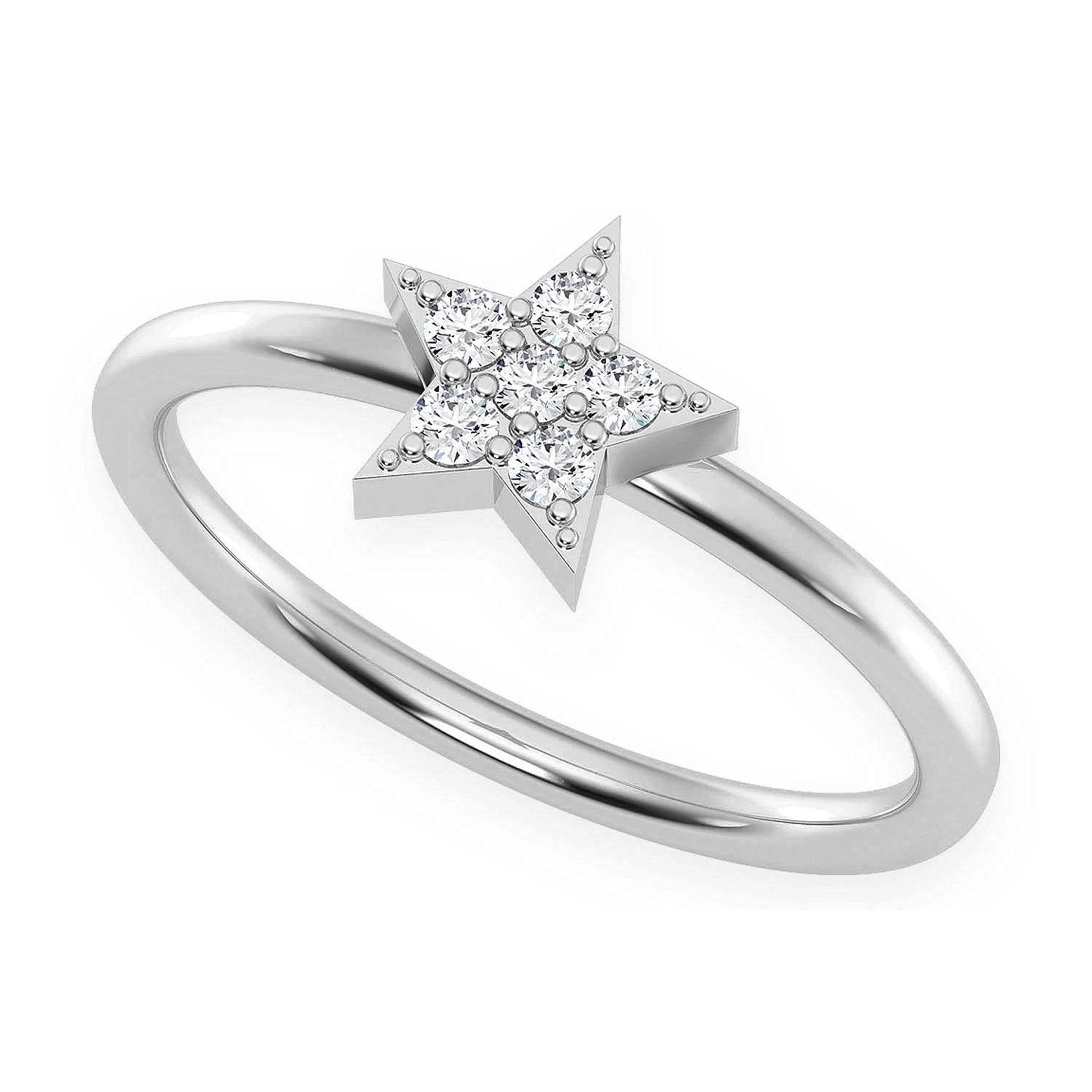 Petite Star Diamond Ring in 14K white gold, angled view