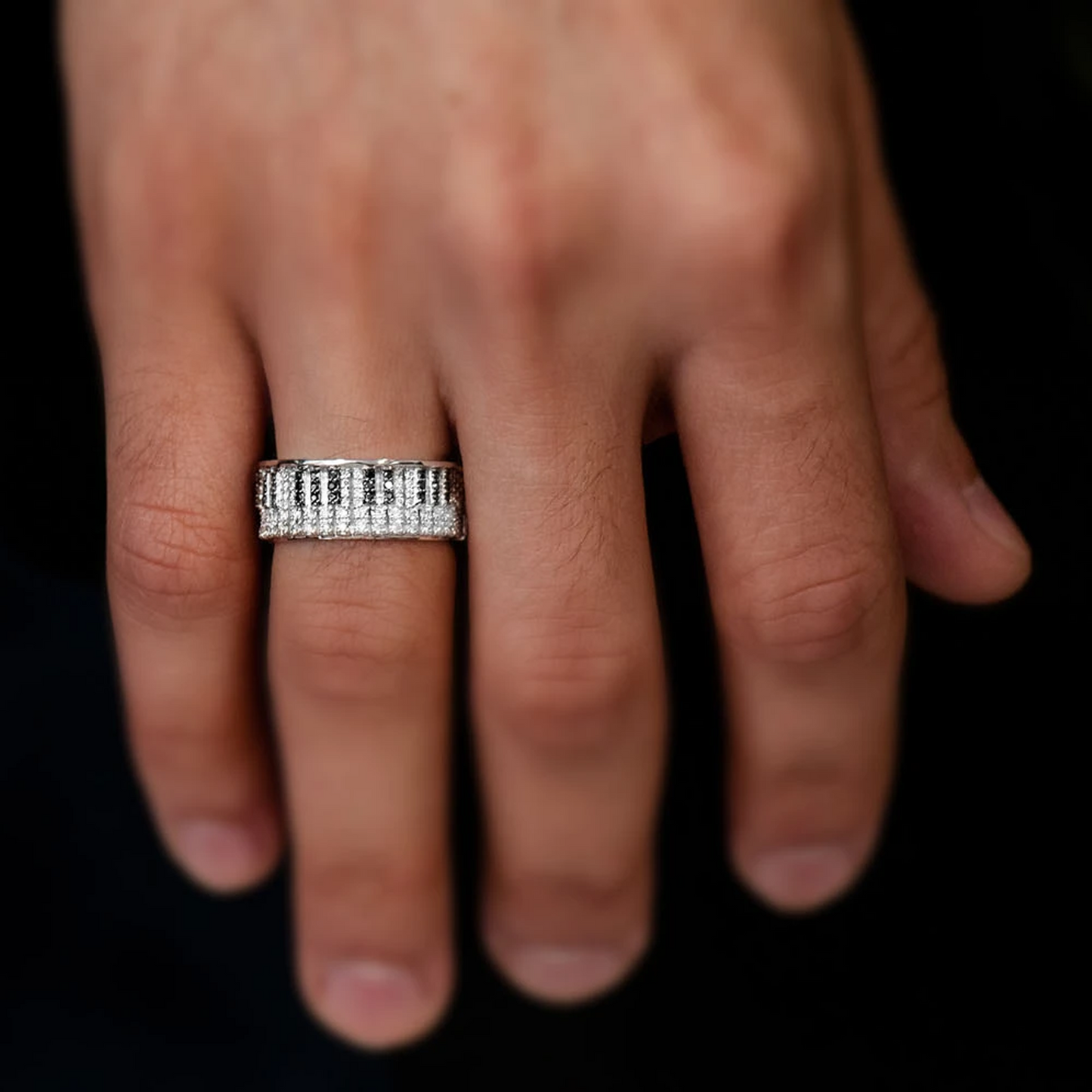 Piano Diamond Ring in 14K yellow gold, angled view