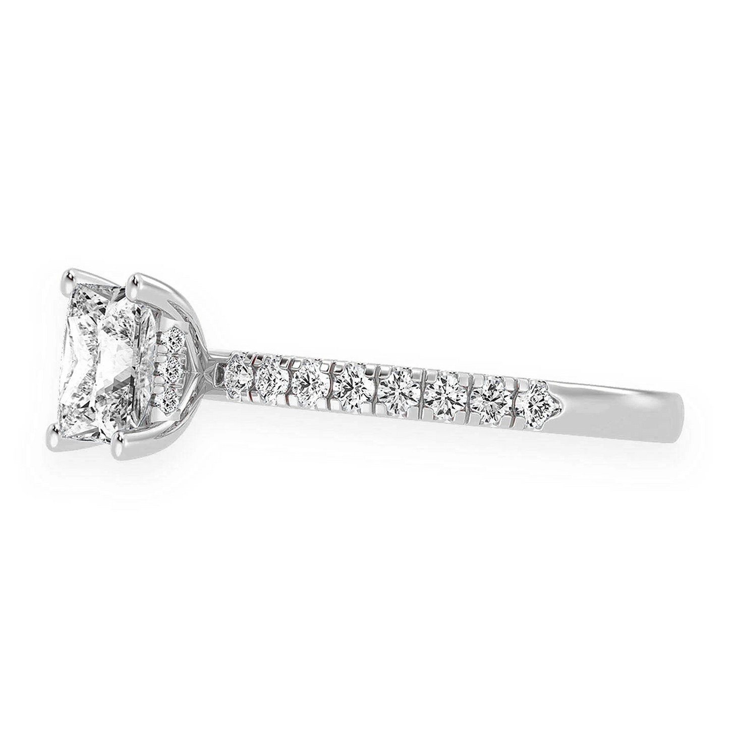 1ct Princess Cut Under Halo Diamond Ring in 14K white gold, detail view