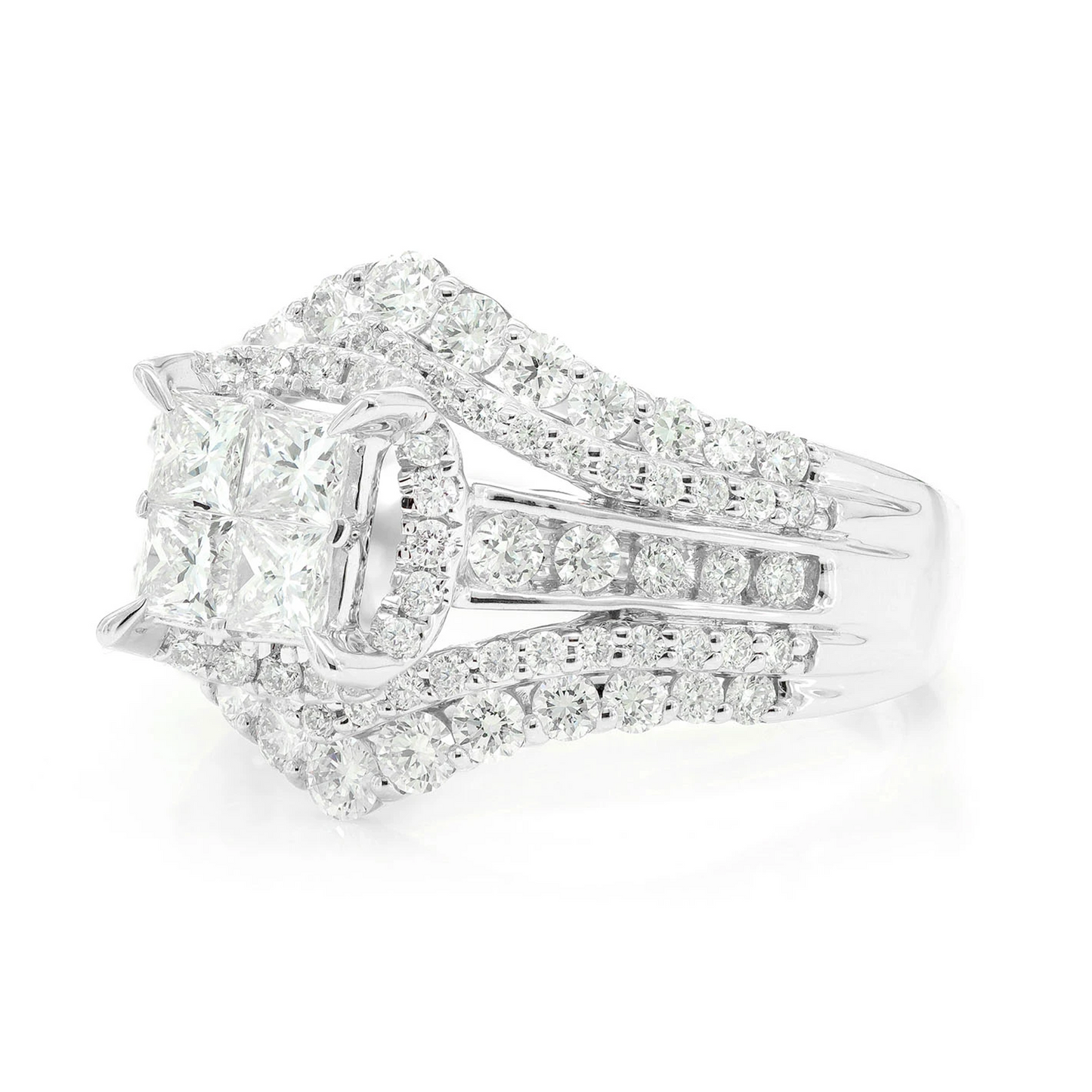 Princess Quad Halo Ring in 14K white gold, alternate view