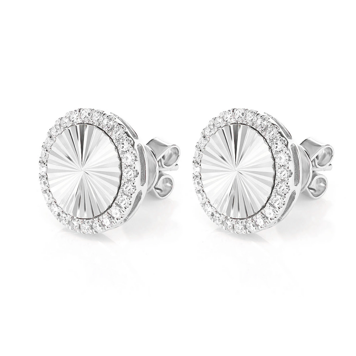 Starburst Disc Diamond Halo Stud Earrings