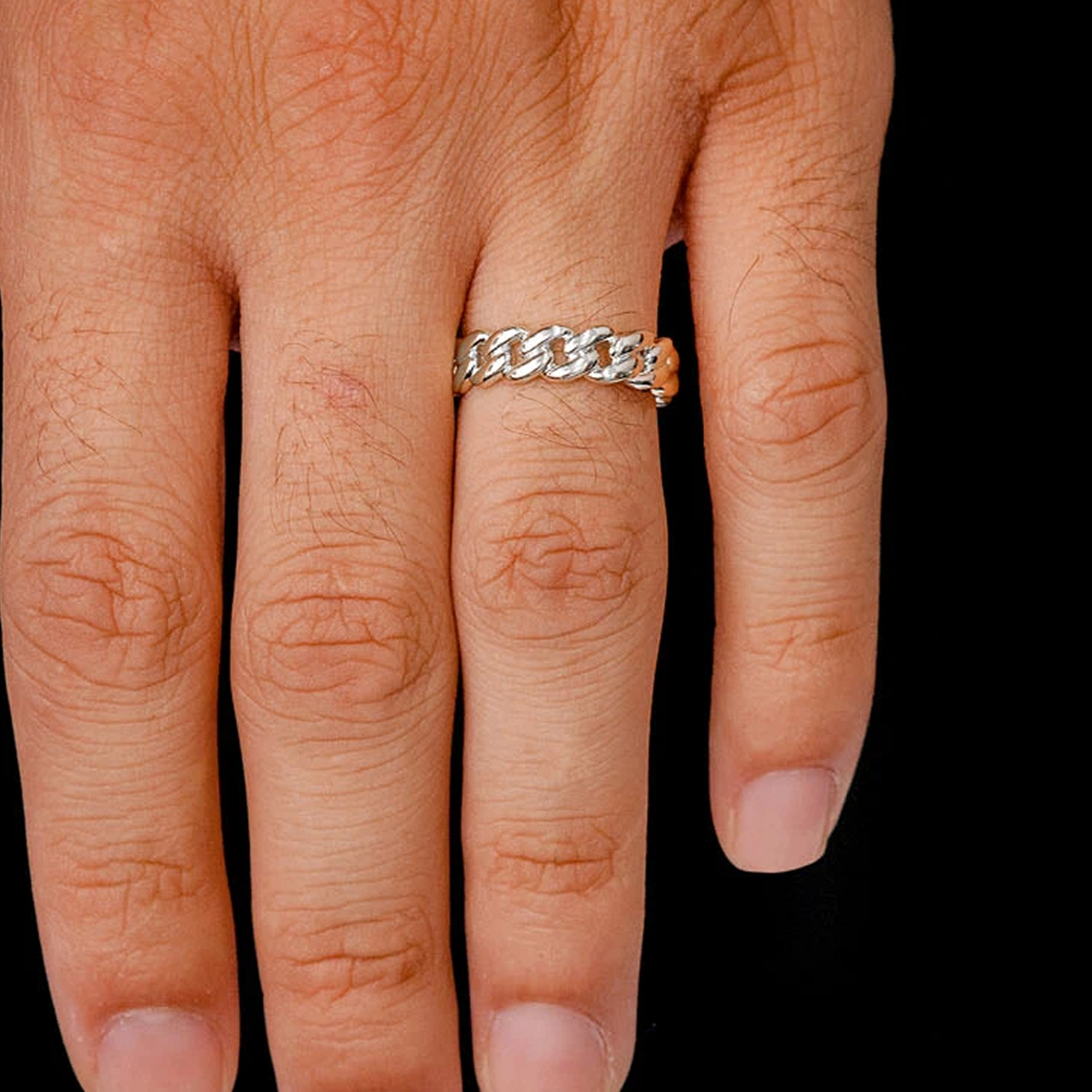 Solid Gold Cuban Ring in 14K white gold, alternate view