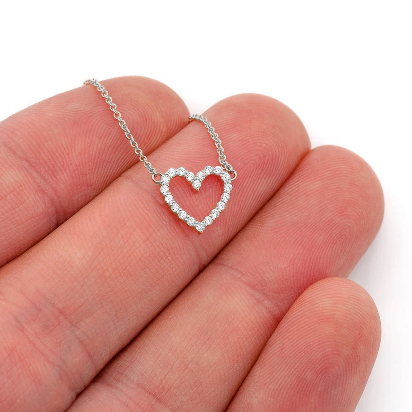 Open Heart Diamond Pendant Necklace in 14K white gold, alternate view