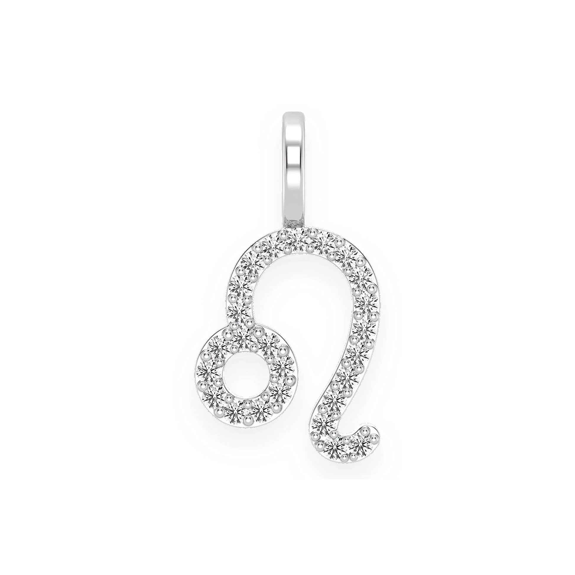 Astrology Zodiac Diamond Pendant in 14K white gold, Leo design, front view