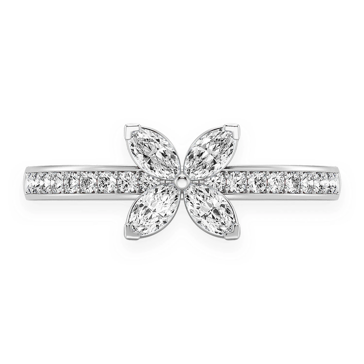 Marquise Flower Diamond Ring 14k in white gold, angled view