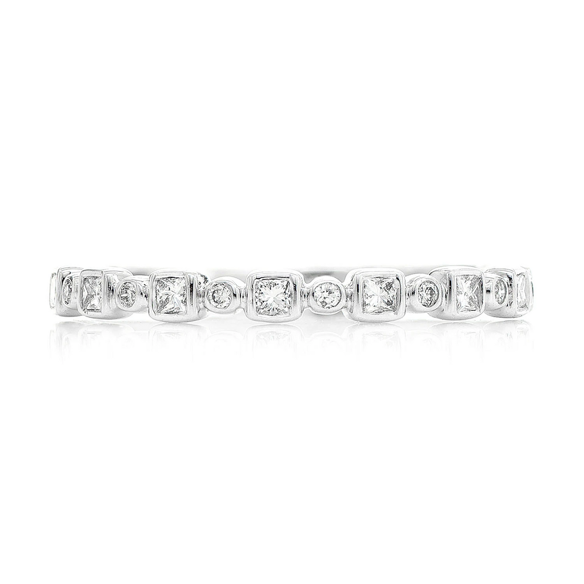 Round & Princess Diamond Ring 14k in 14K white gold, angled view