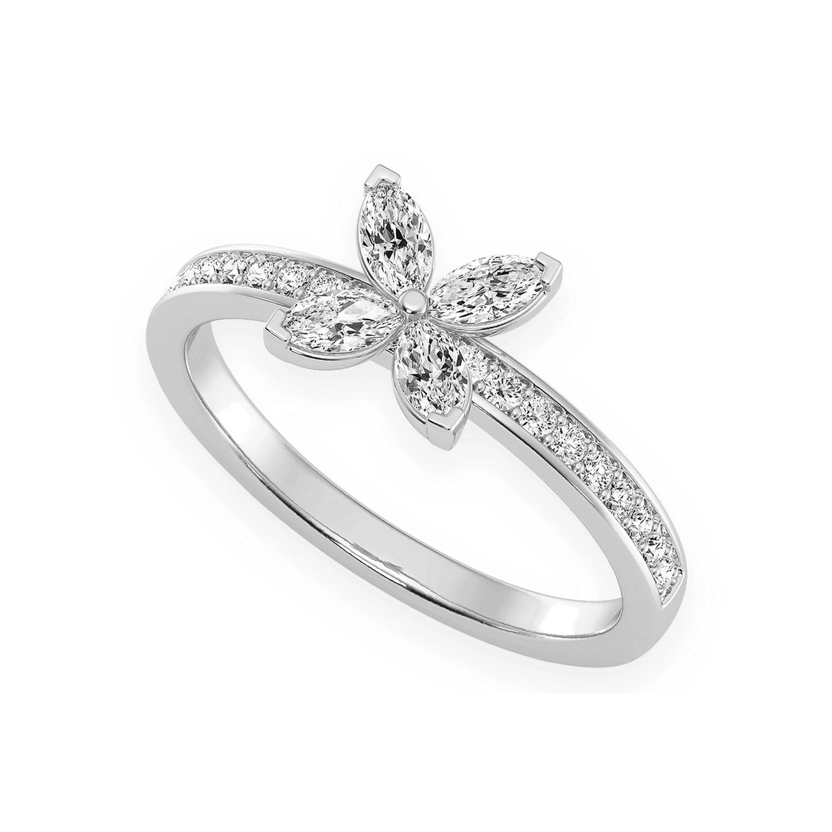 Marquise Flower Diamond Ring 14k in white gold, front view