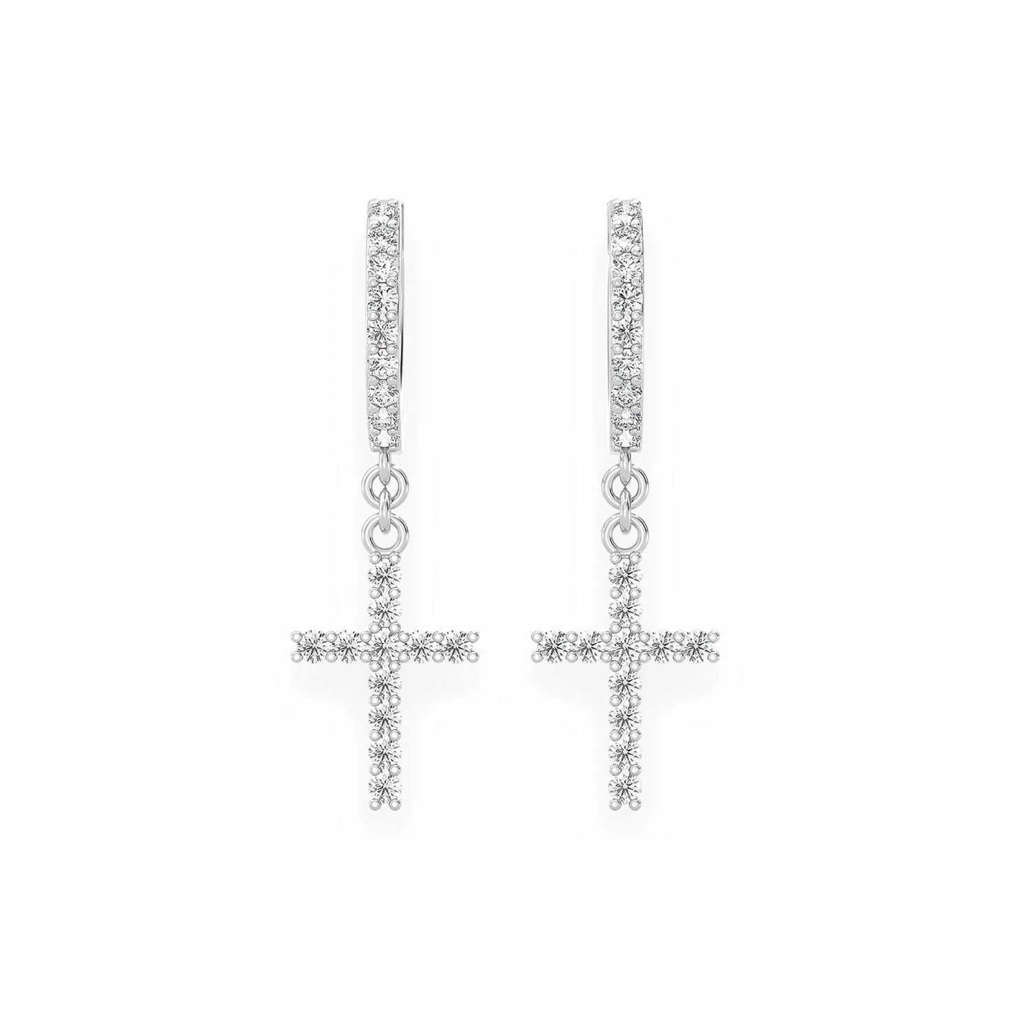 Cross Diamond Hoop Drops in 14K white gold, 0.40ctw, front view