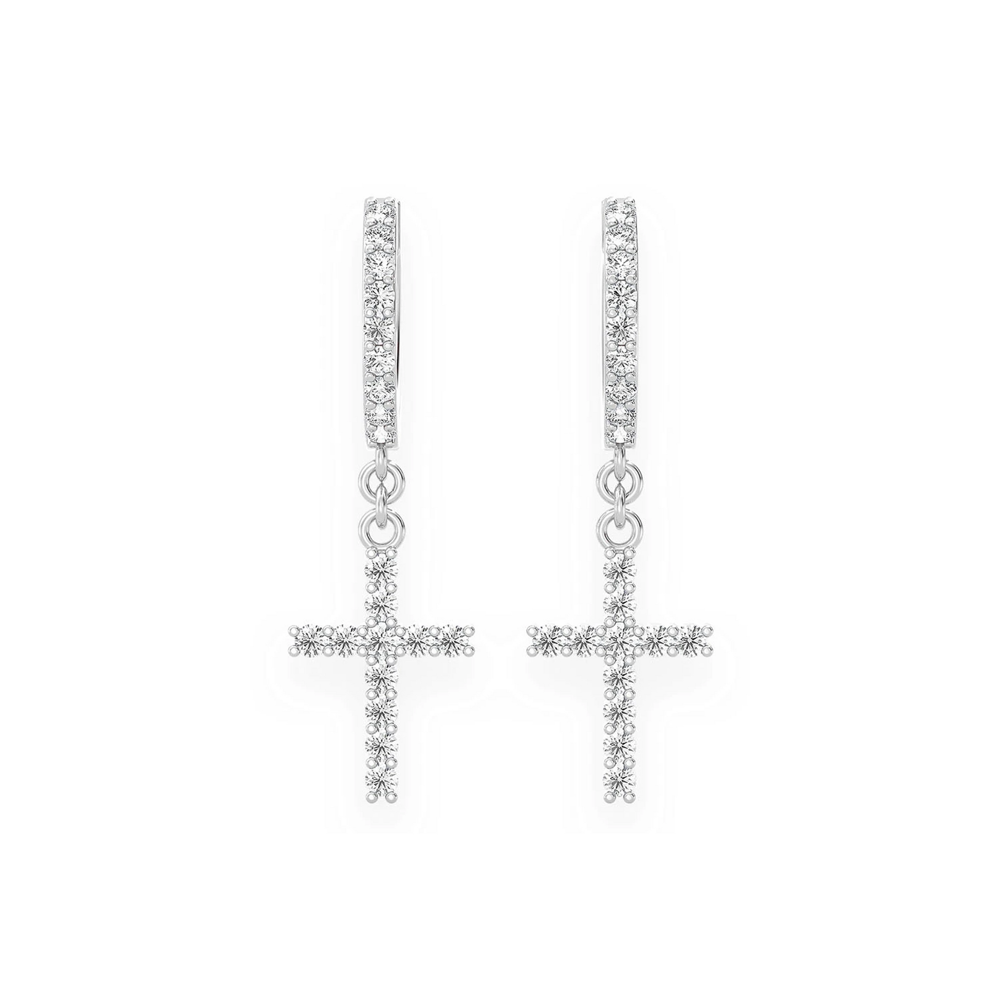 Cross Diamond Hoop Drops in 14K white gold, 0.40ctw, front view