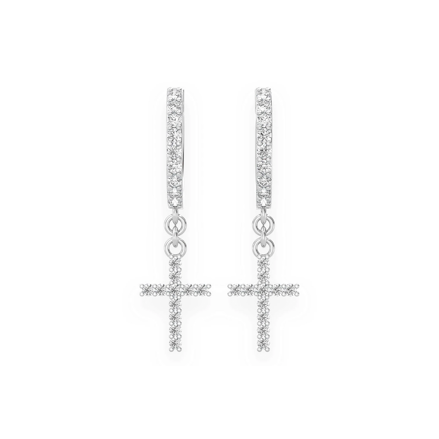 Cross Diamond Hoop Drops in 14K white gold, 0.20ctw, front view