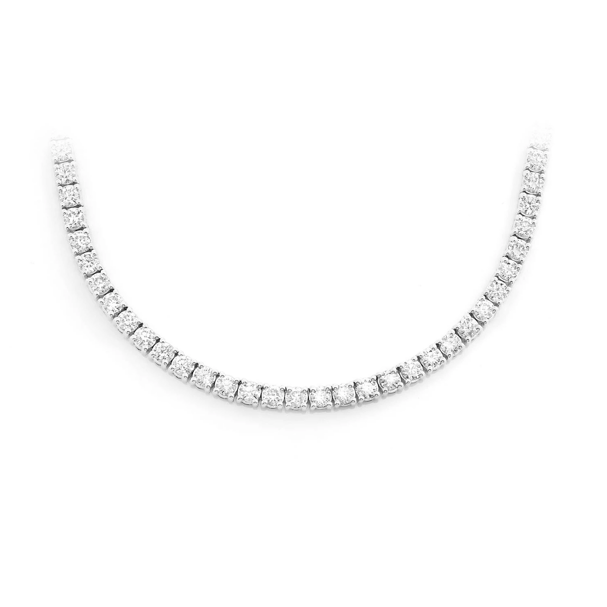 Prong Diamond Tennis Necklace in 14K white gold, 9pt / 15.00ctw, front view