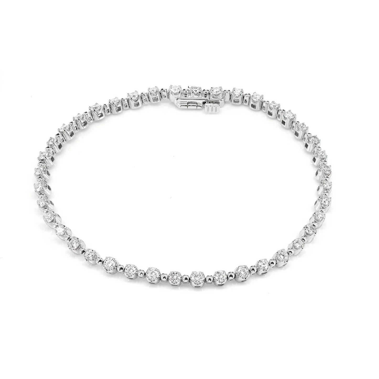 Beaded Crown Set Diamond Bracelet in 14K white gold, Two-Tone, front view
