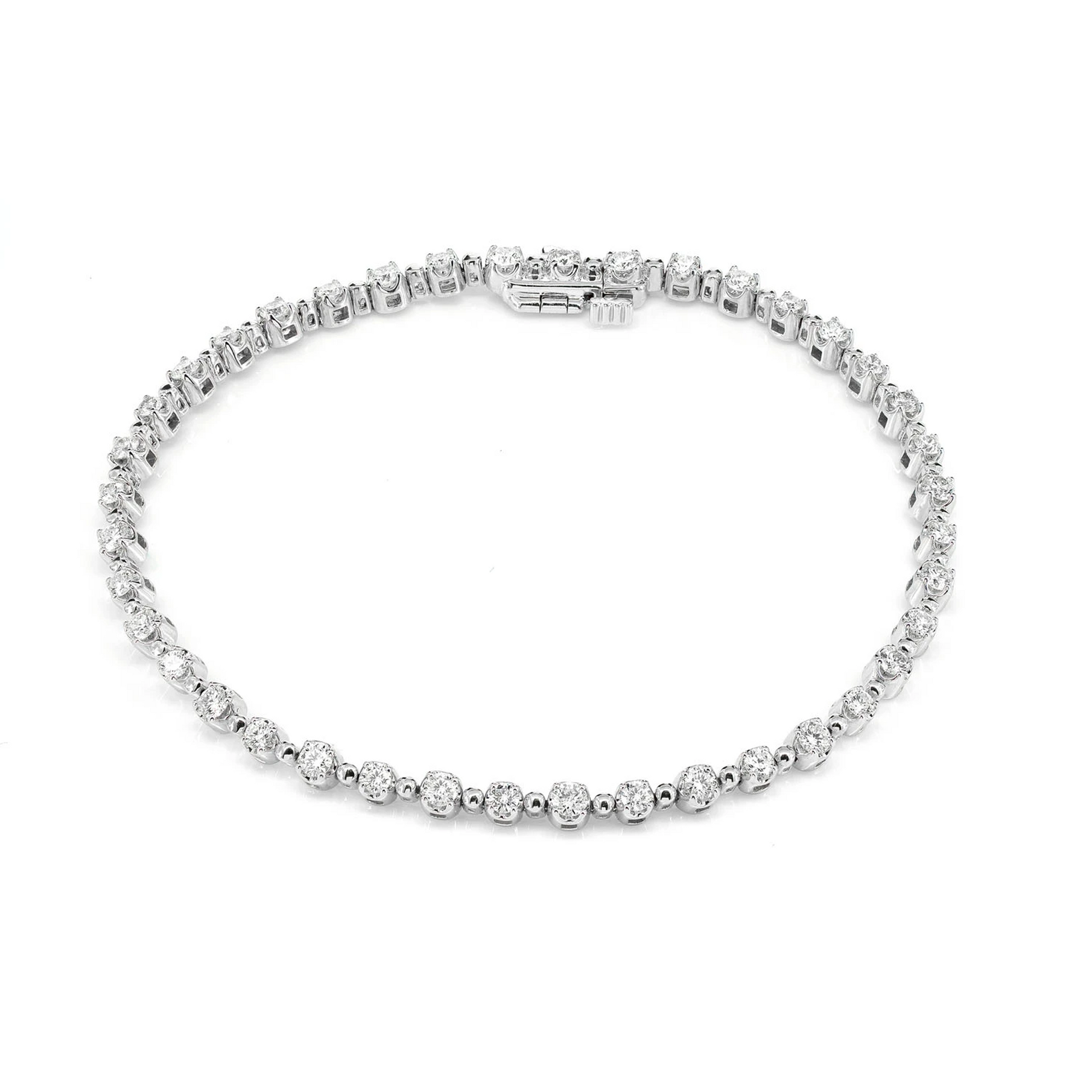 Beaded Crown Set Diamond Bracelet in 14K white gold, Two-Tone, front view